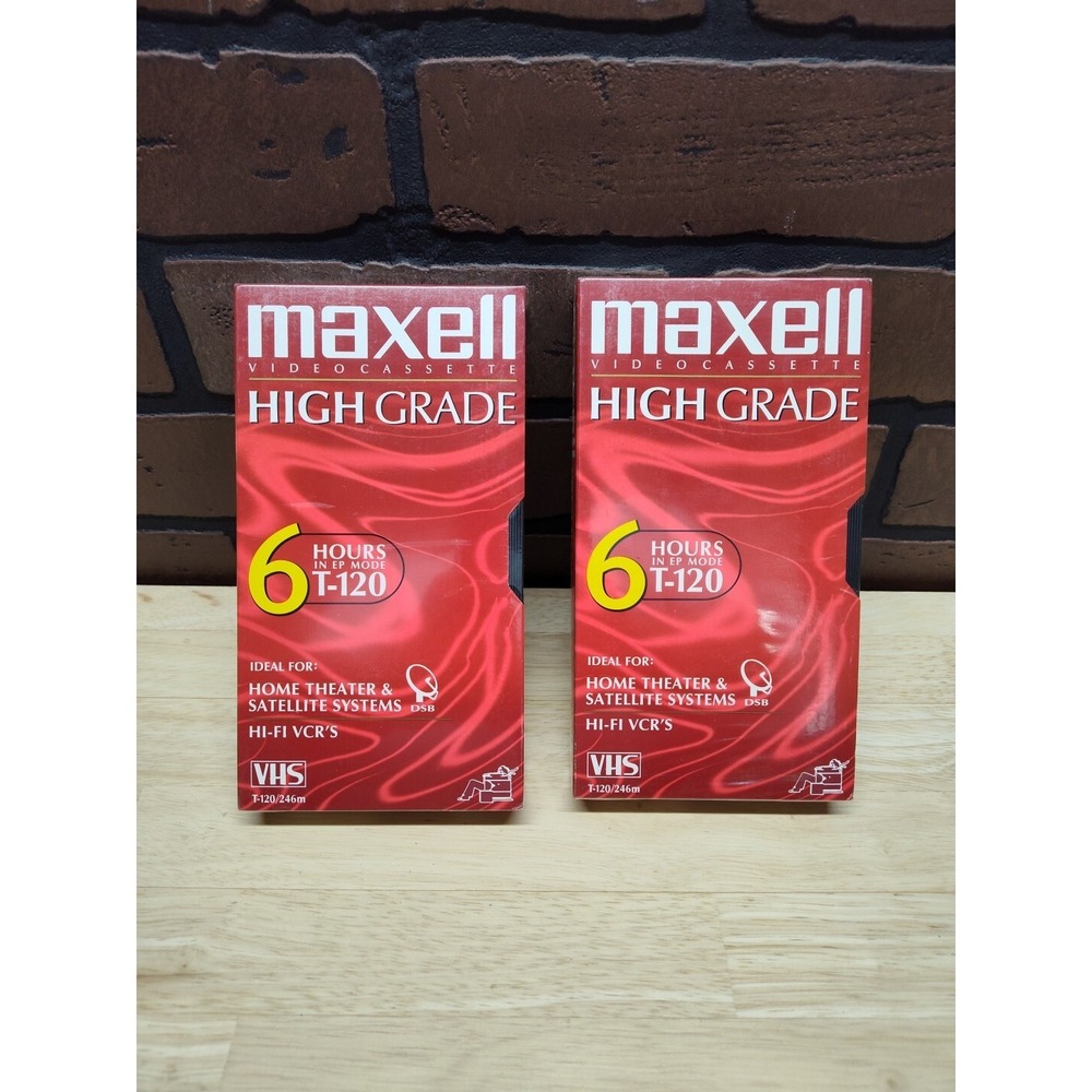 Lot of 2 Maxell High Grade VHS T-120 6 Hour Video Cassette Tapes Sealed New